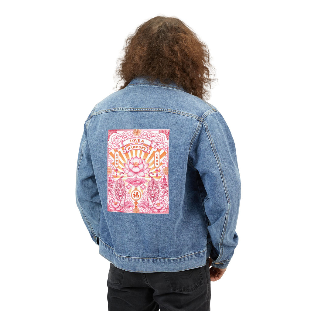 Denim Jacket — Pink Sunburst Japanese Typography Back Patch
