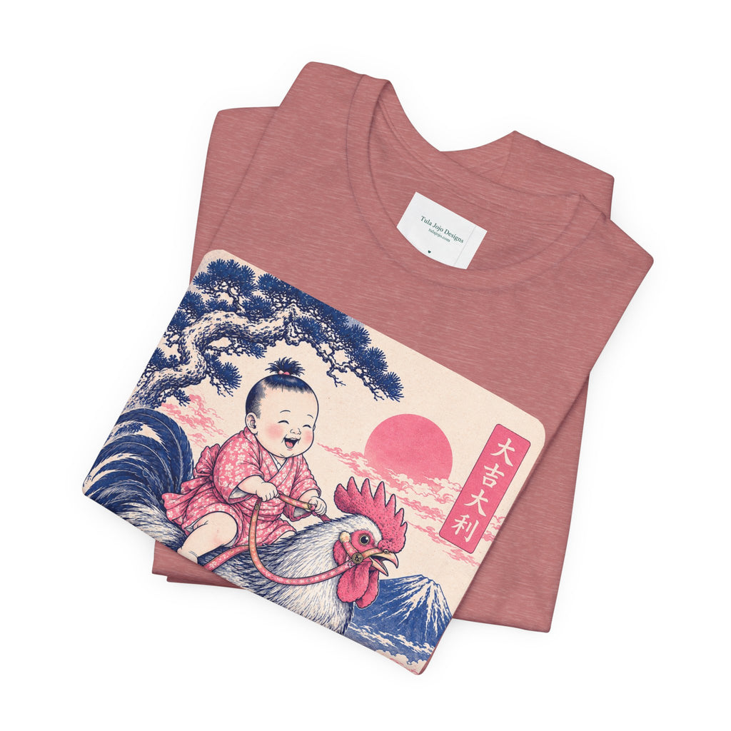 Unisex T Shirt Rooster Rider Tee — Vintage Japanese Ukiyo-e Inspired Graphic Tee