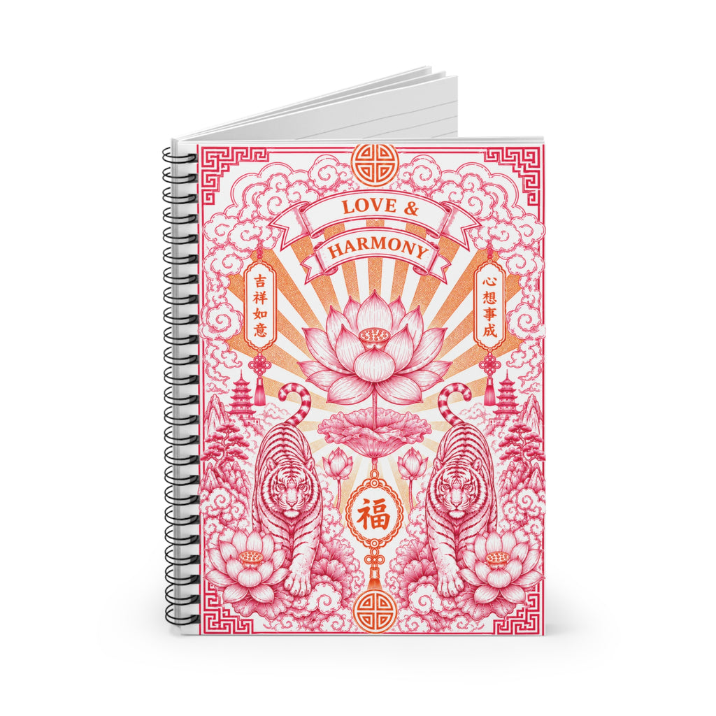Spiral Notebook Love & Harmony  — Floral Asian Inspired Spiral Journal