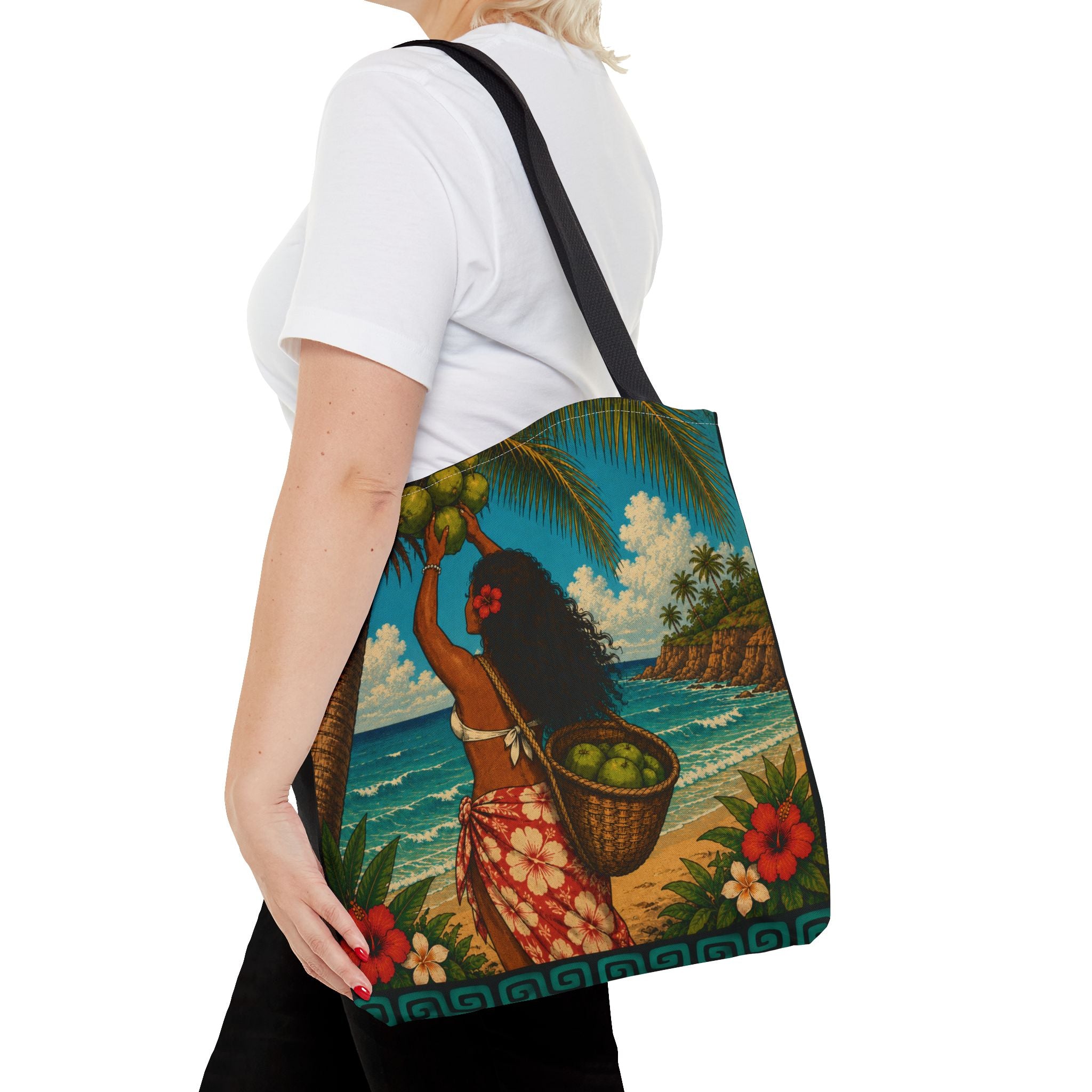 Tropical Hawaiian Couple Beach Tote Bag — Bright Island Paradise Design