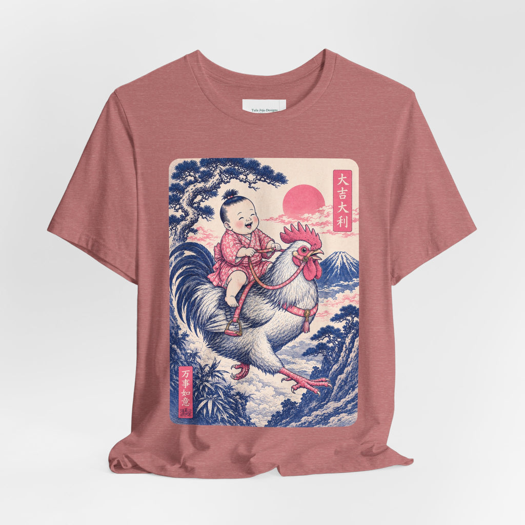 Unisex T Shirt Rooster Rider Tee — Vintage Japanese Ukiyo-e Inspired Graphic Tee