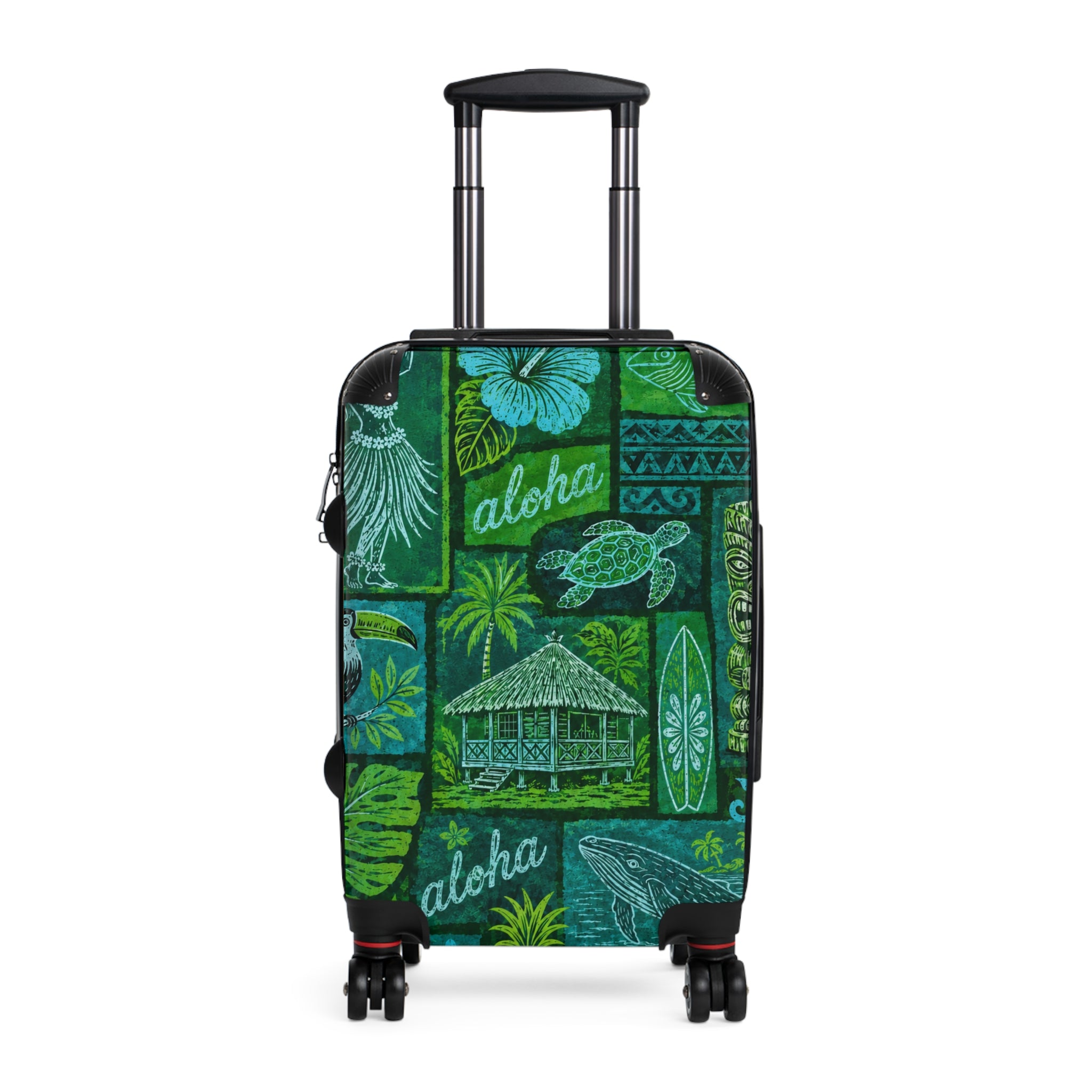 Aloha Tropical Suitcase – Green Hawaiian Stamp Print Luggage