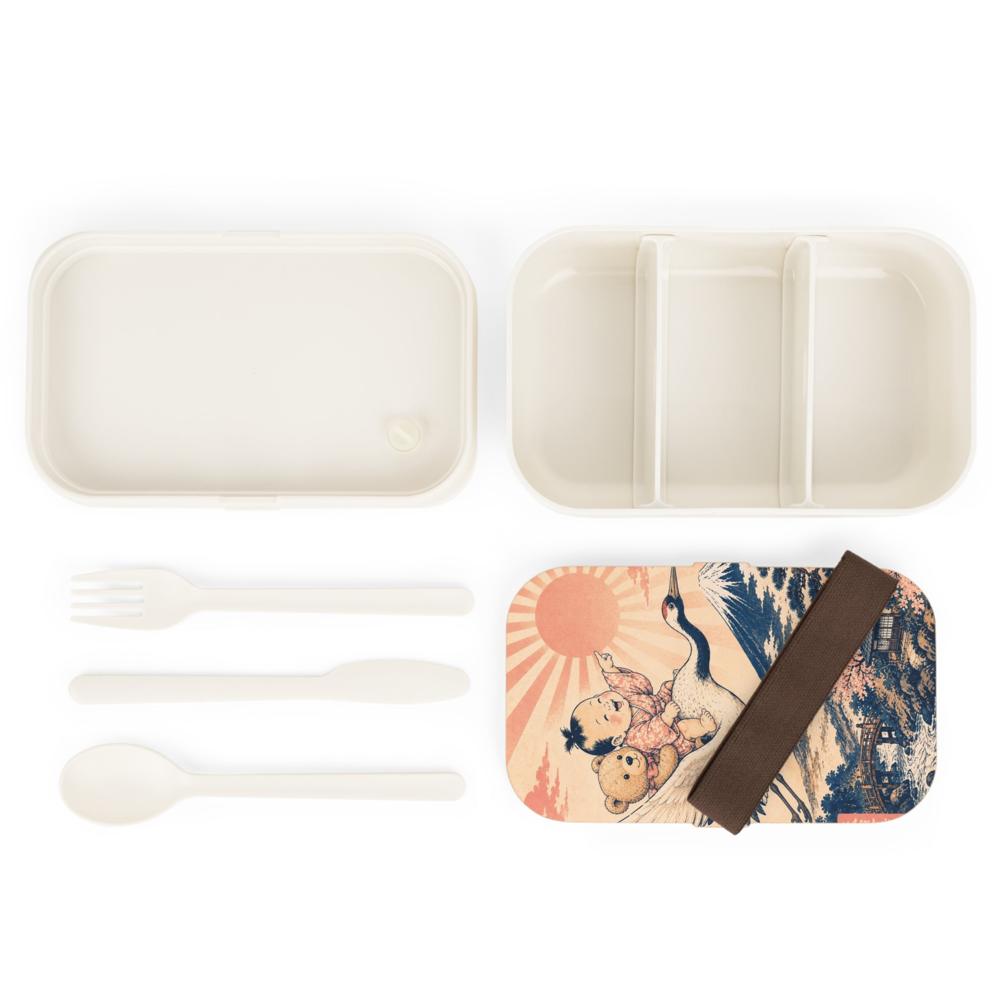 Bento Lunch Box - Unique Ukiyo-e Inspired Vintage Crane Baby & Teddy Design