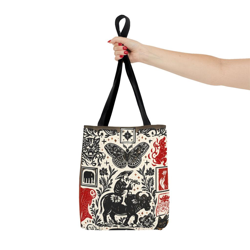 Tote Bag — Vintage Animal & Stamp Symbol Asian Pattern