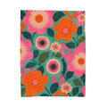 Retro Floral Bright Pink  Orange & Teal - Velveteen Plush Blanket.
