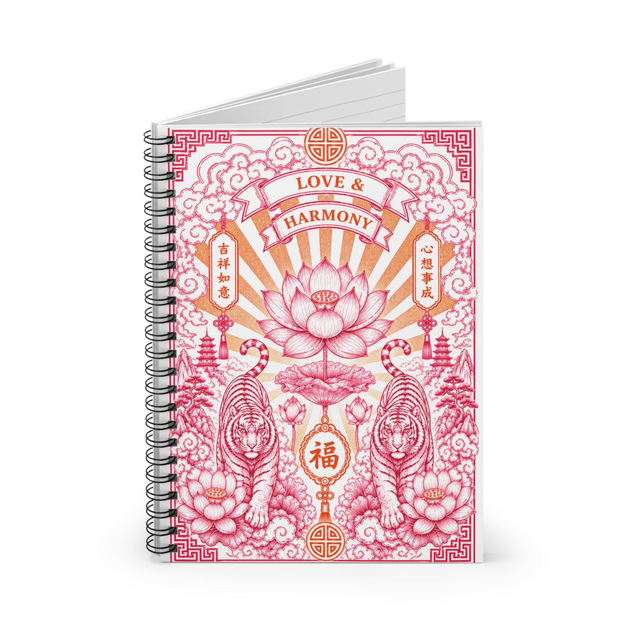 Notebook Love & Harmony Lotus — Floral Asian-Inspired Spiral Journal