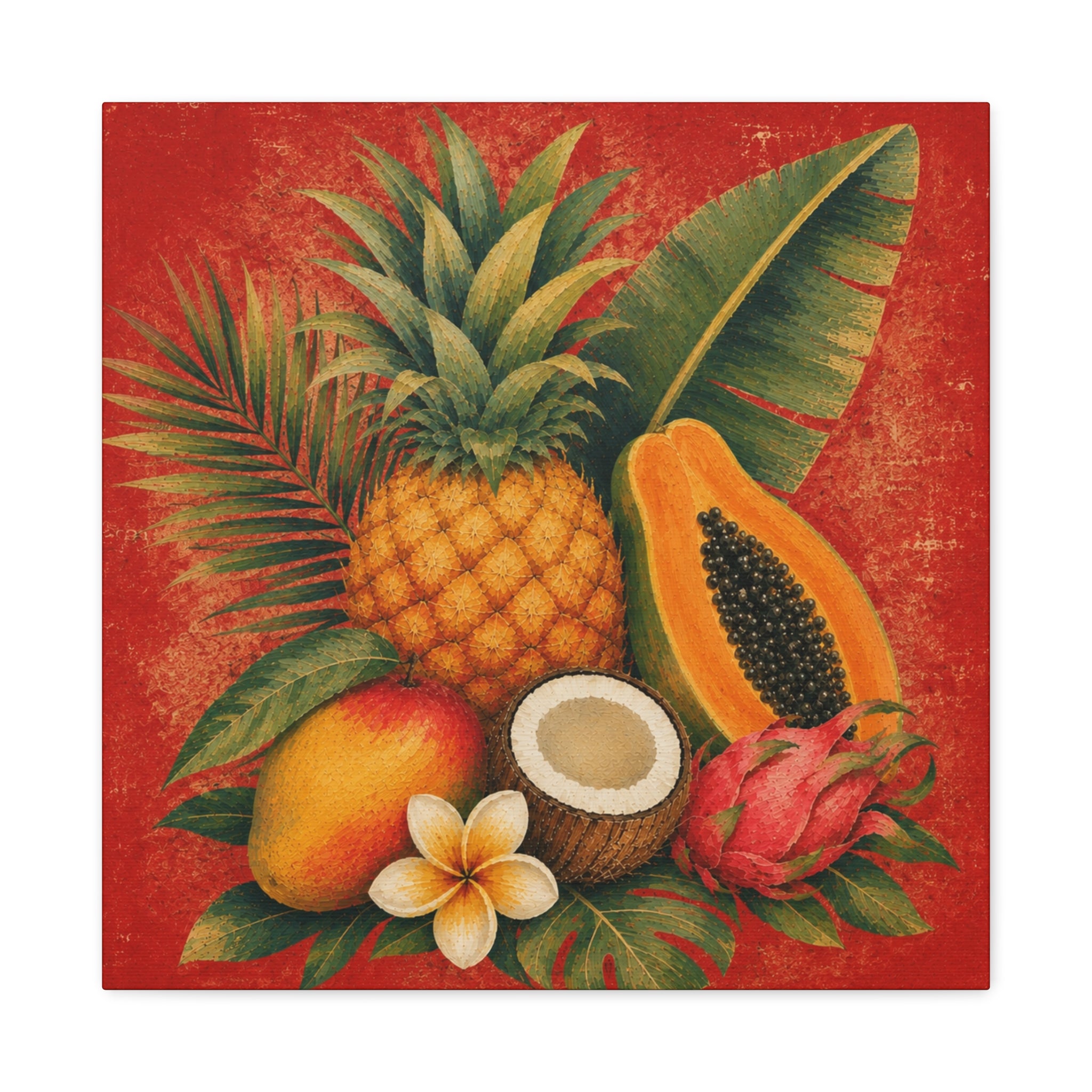 Tropical Fruit Canvas Wall Art — Pineapple, Papaya & Coconut Stretched Canvas