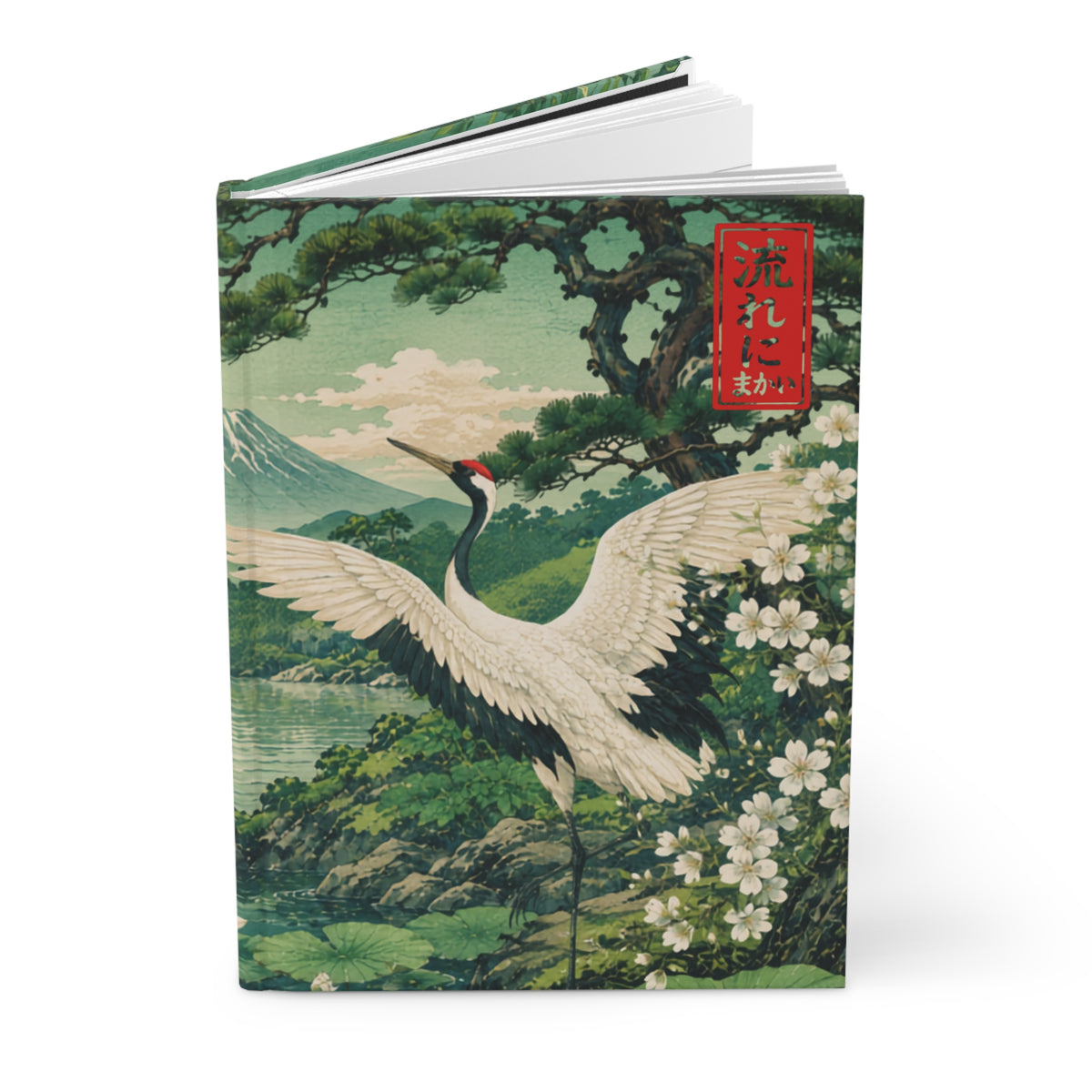 Hardcover Journal Japanese Crane — Vintage Ukiyo-e Nature Notebook