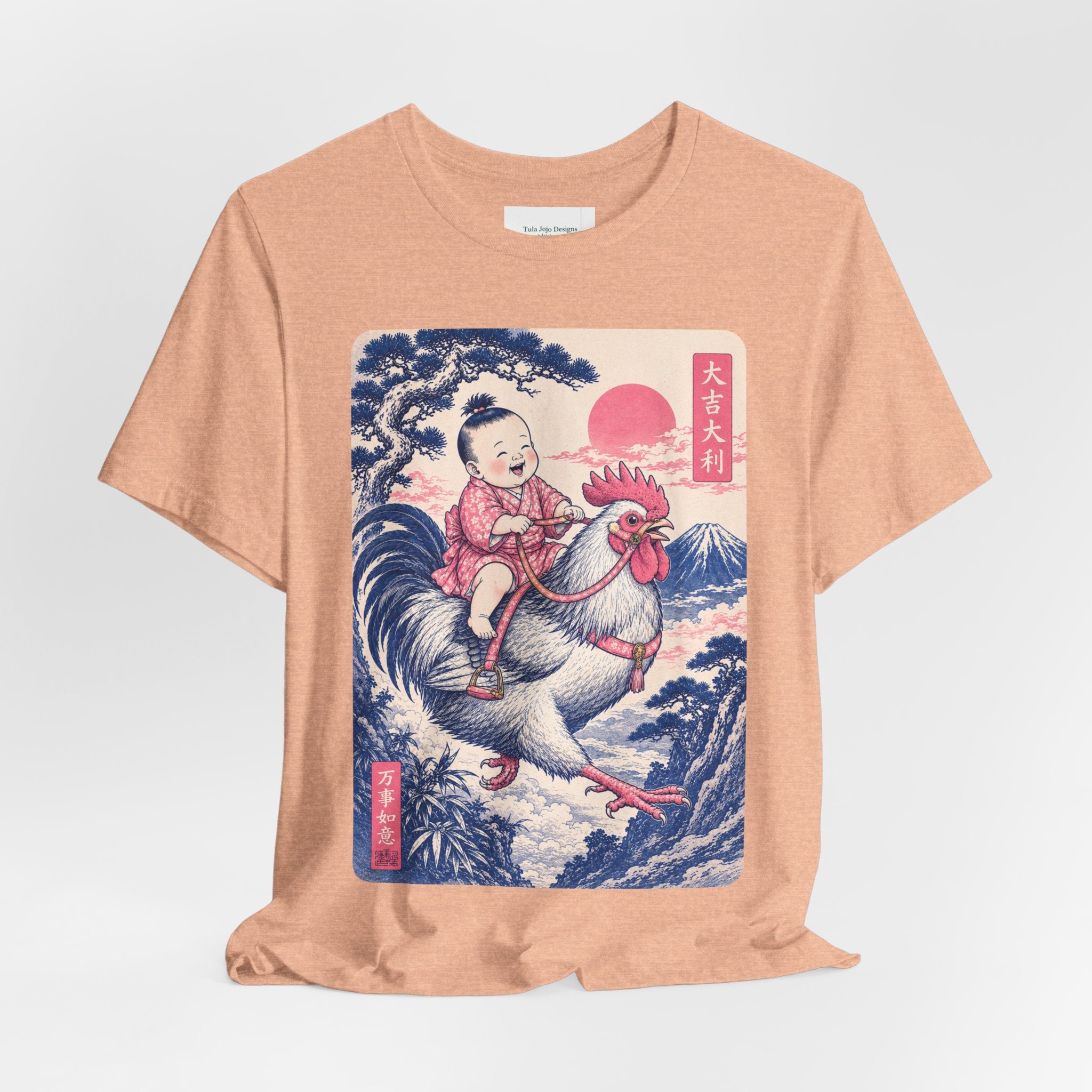 Unisex T Shirt Rooster Rider Tee — Vintage Japanese Ukiyo-e Inspired Graphic Tee