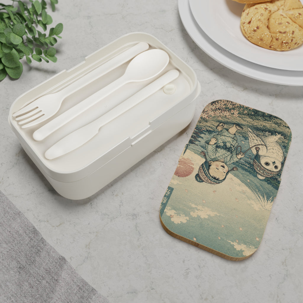 Bento Lunch Box - Unique Cute Ukiyo-e Inspired Toddler & Owl Design