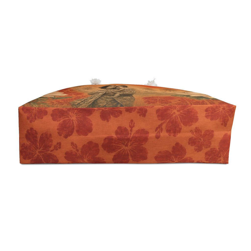Island Mother Vintage Tropical Large Tote Bag – Balinese-Inspired Magnolia & Sunset Print