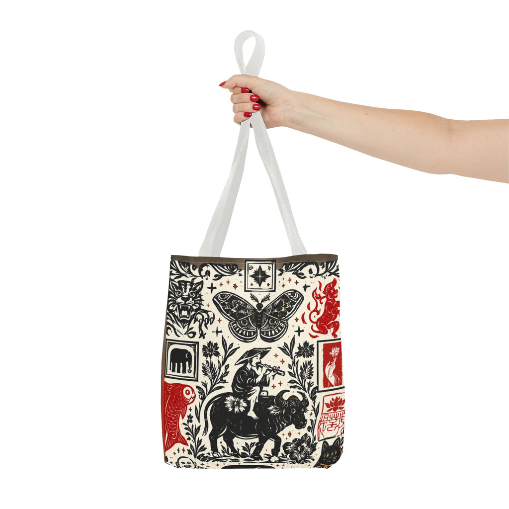 Tote Bag — Vintage Animal & Stamp Symbol Asian Pattern