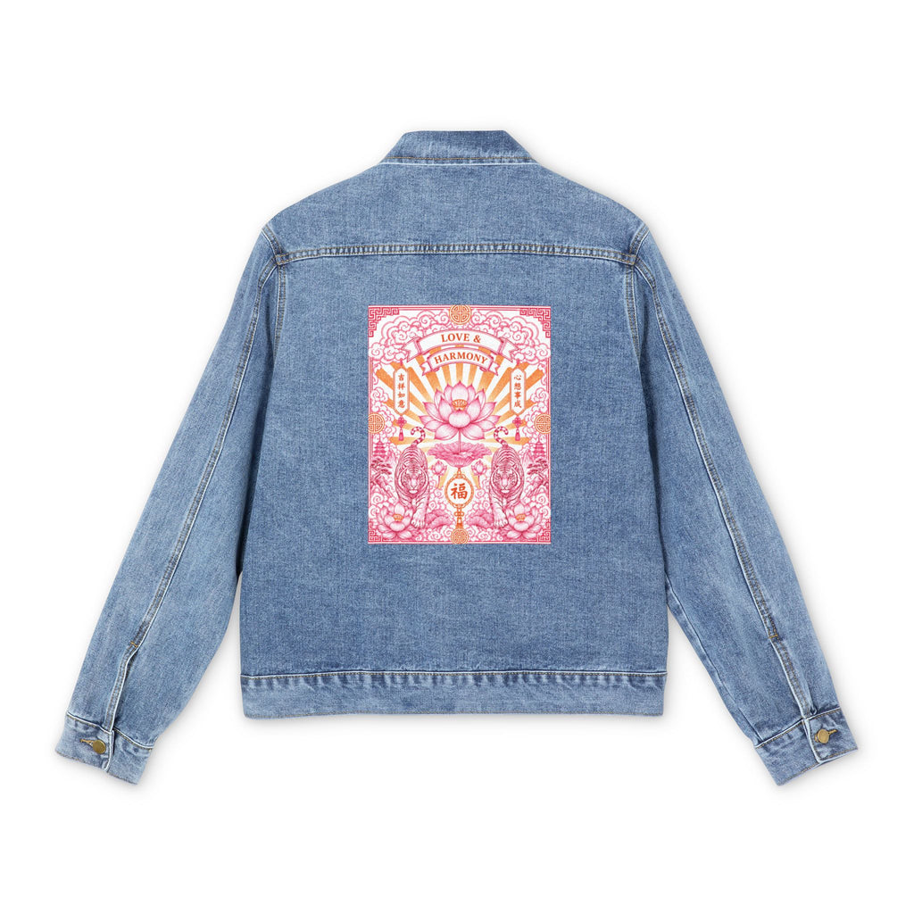 Denim Jacket — Pink Sunburst Japanese Typography Back Patch