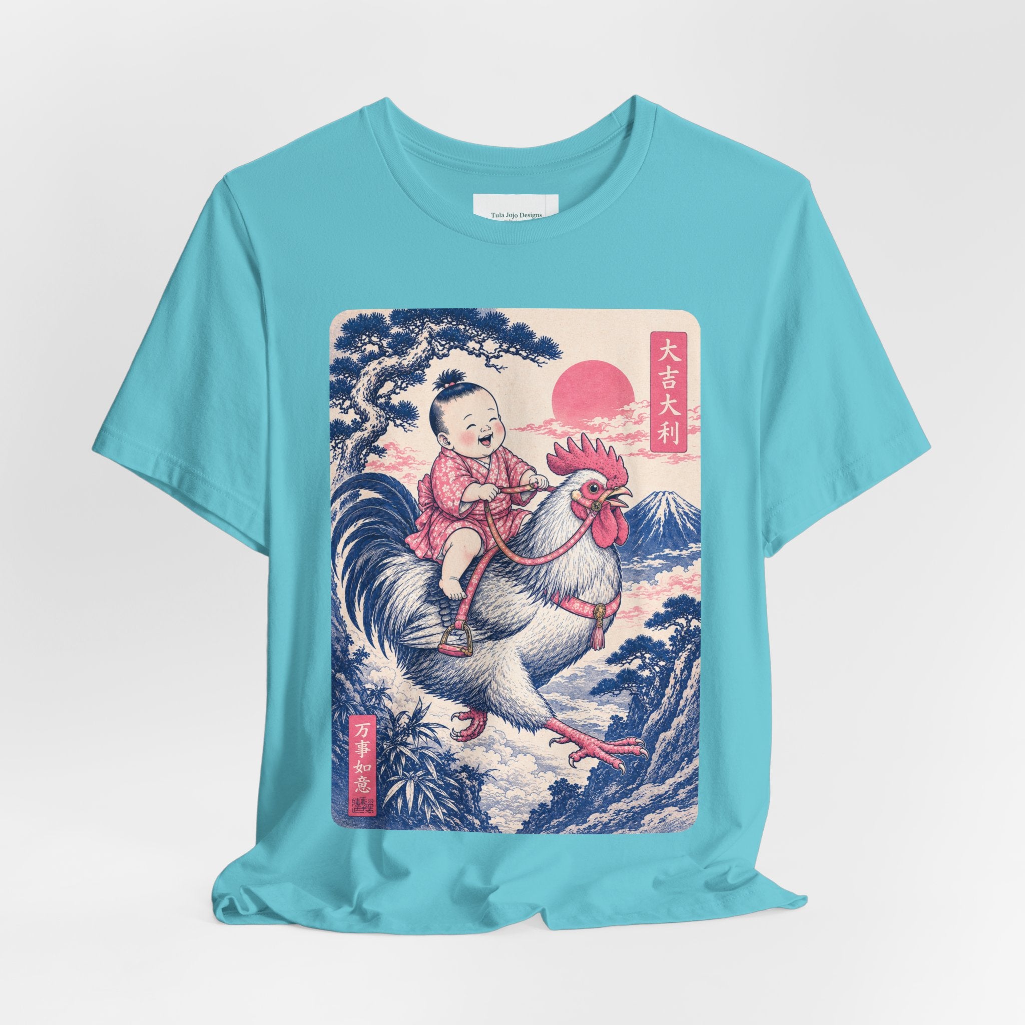 Unisex T Shirt Rooster Rider Tee — Vintage Japanese Ukiyo-e Inspired Graphic Tee