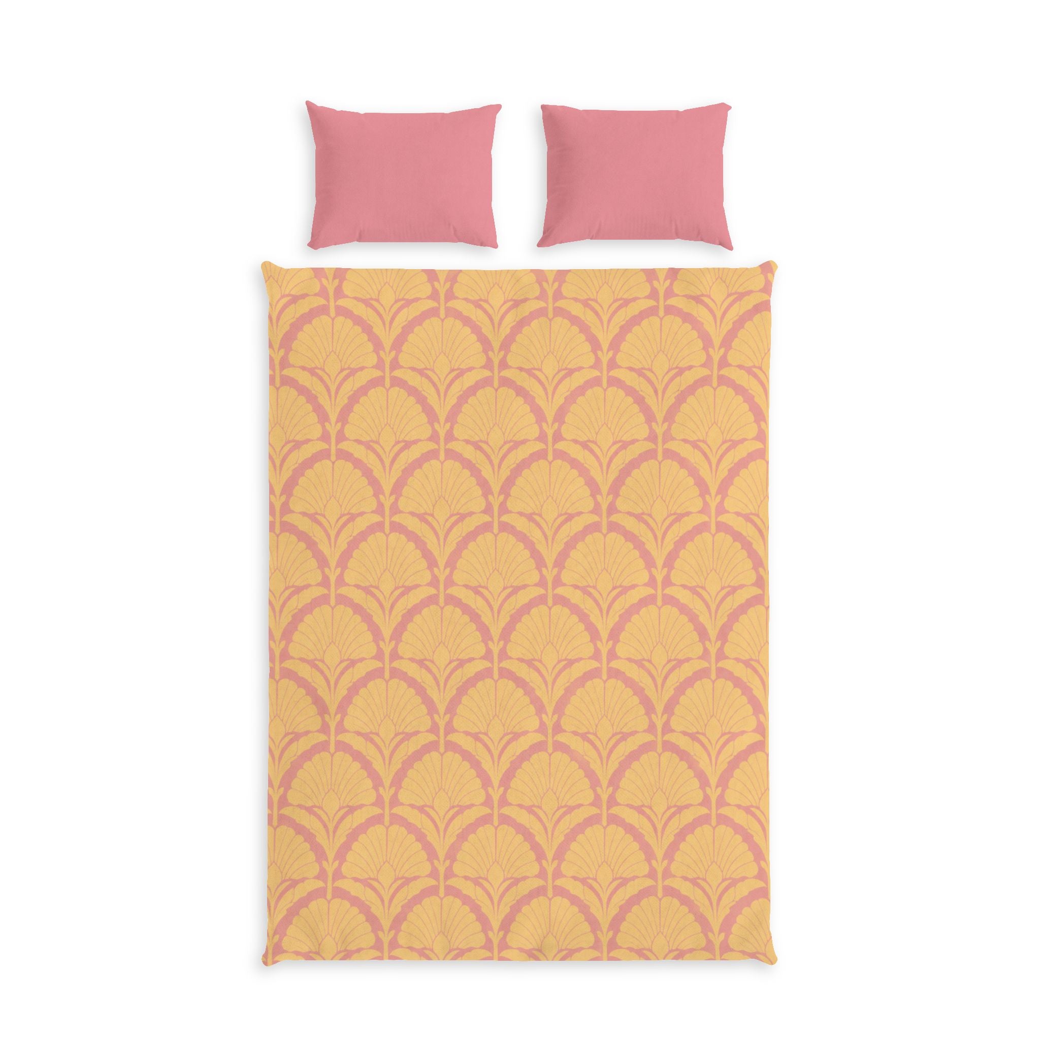 Golden Fan Vintage Cotton Bed Linen – Pink & Mustard Decorative Duvet & Matching Pillow Covers