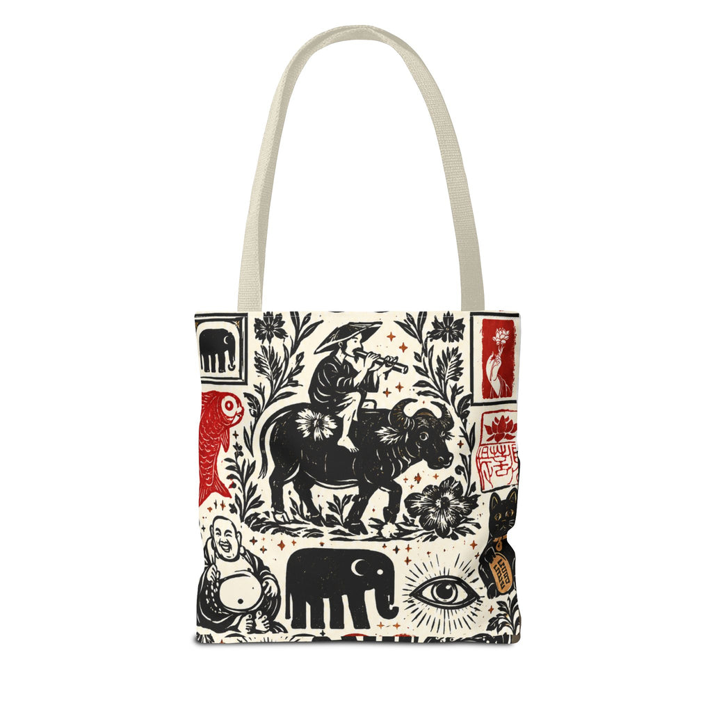 Tote Bag — Vintage Animal & Stamp Symbol Asian Pattern