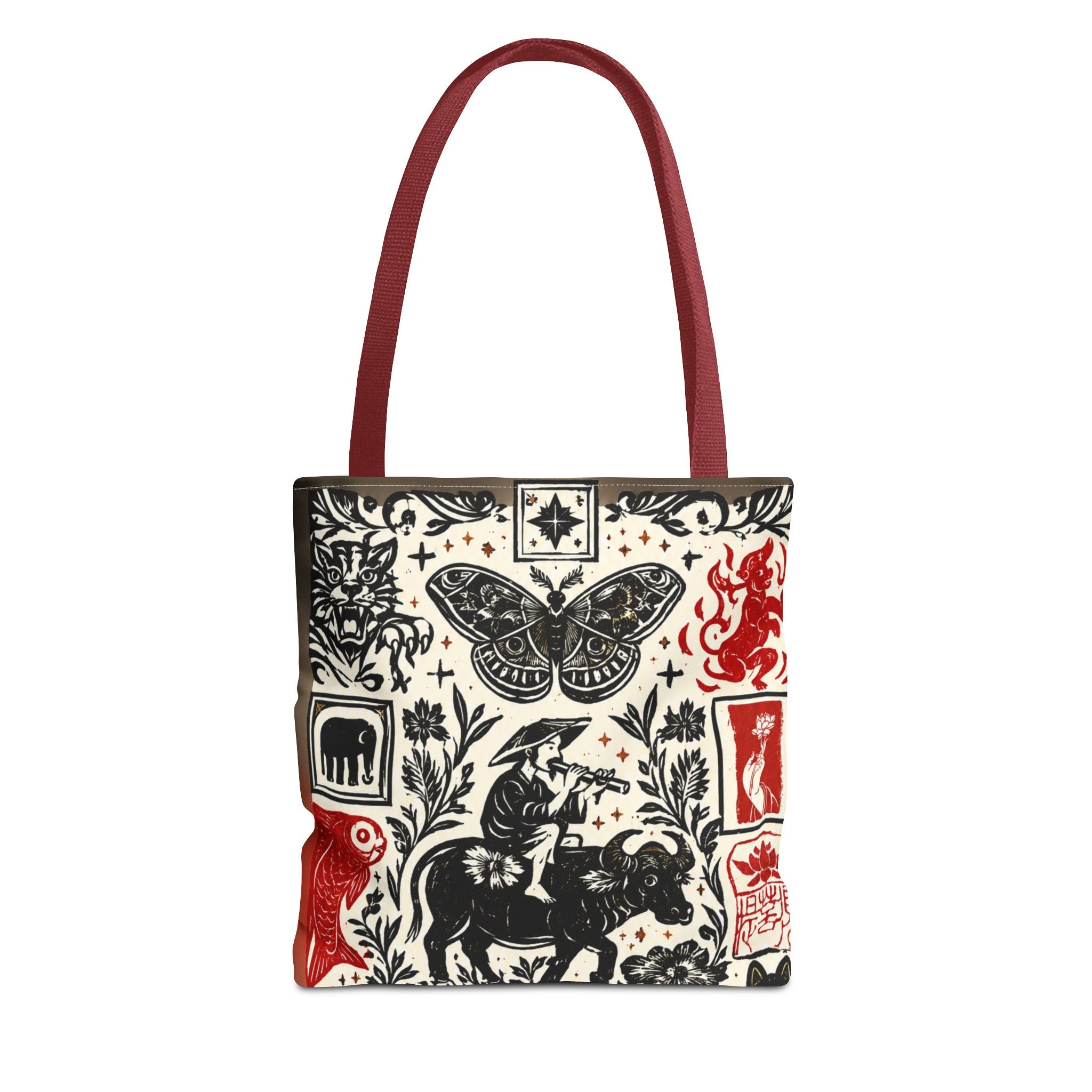 Tote Bag — Vintage Animal & Stamp Symbol Asian Pattern