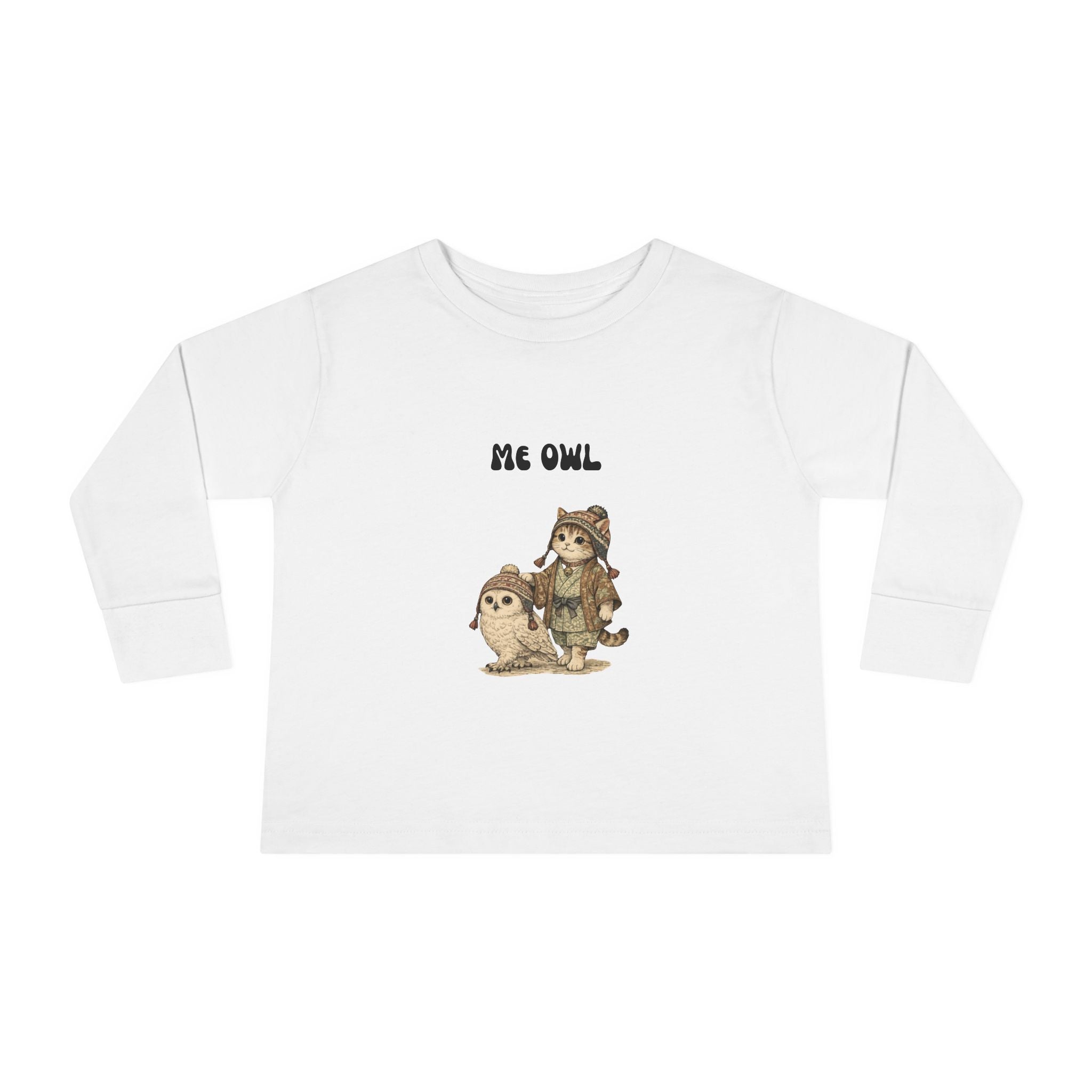 Toddler Long Sleeve Tee - Vintage Owl & Cat Design