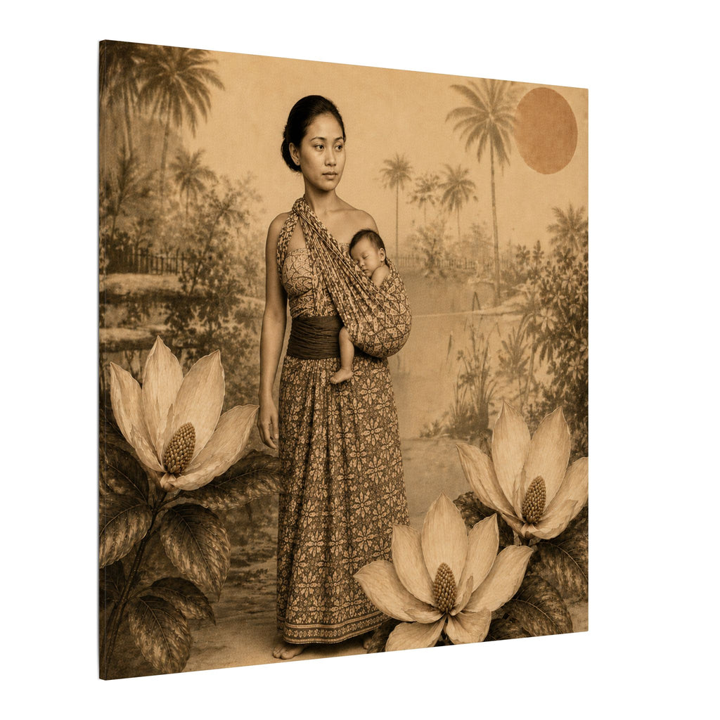 Vintage Balinese Mother and Child Sepia Wall Art