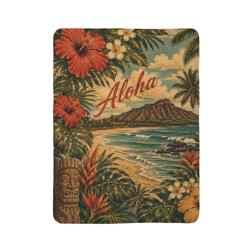 Aloha Vintage Hawaiian Fleece Sherpa Blanket