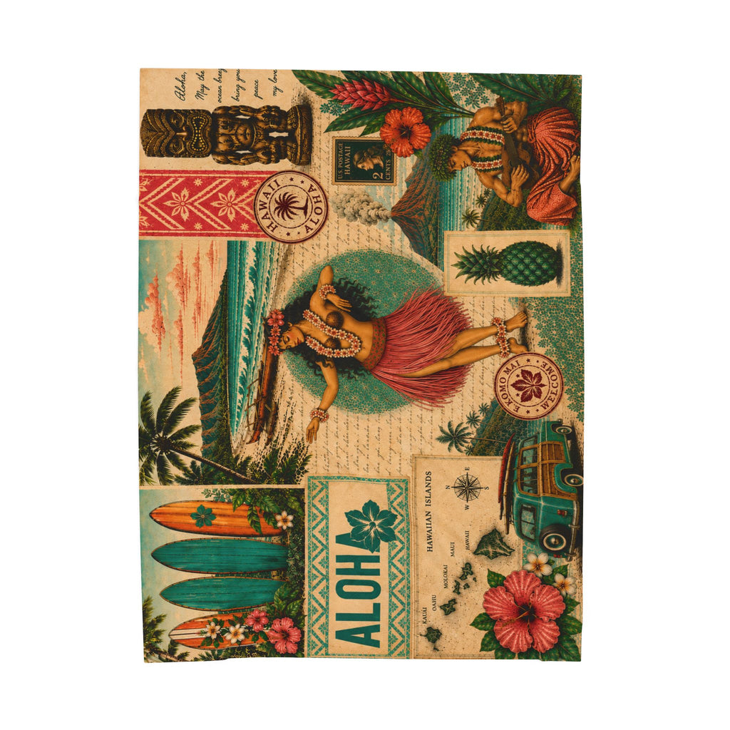 Island Story - Vintage Tropical Velveteen Plush Blanket