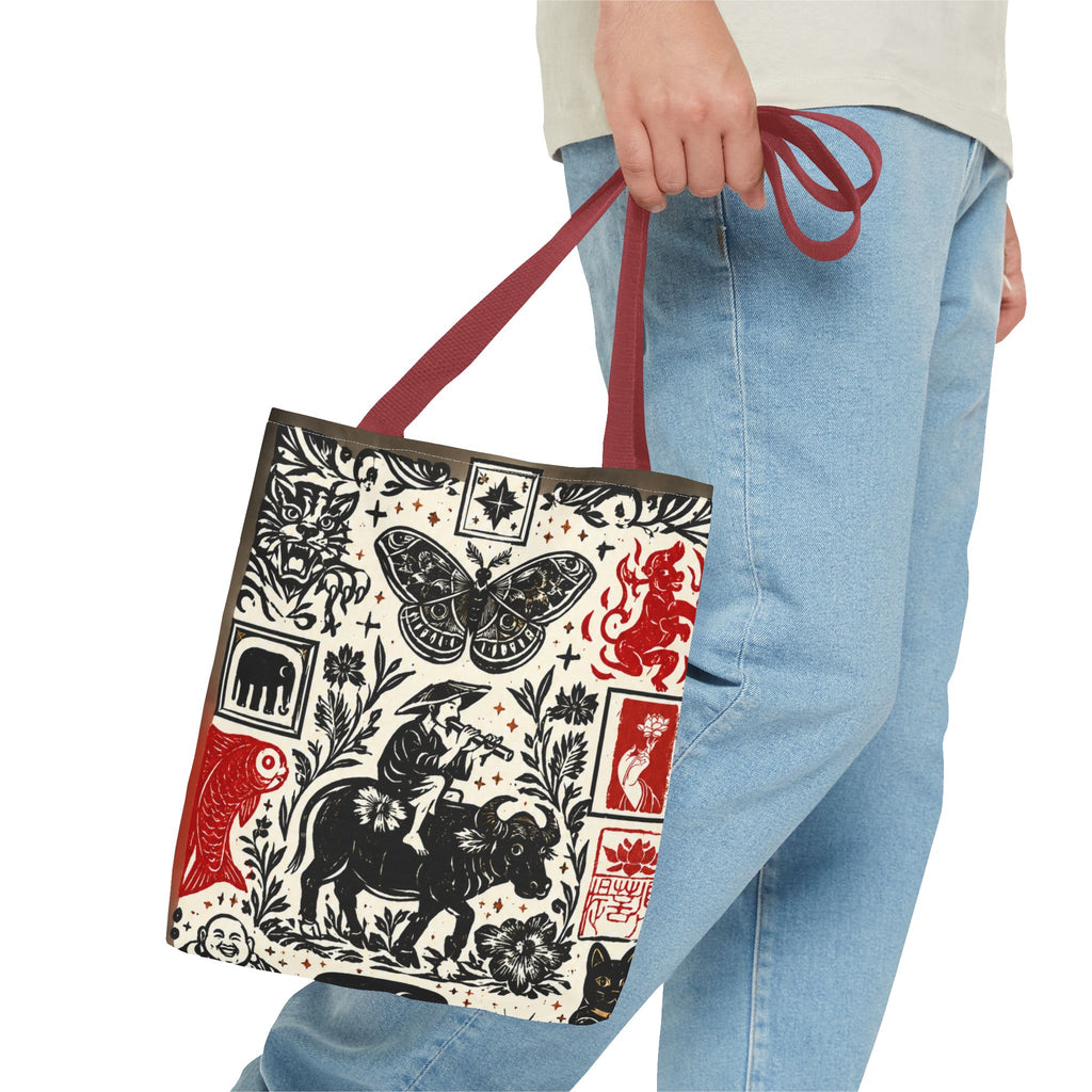 Tote Bag — Vintage Animal & Stamp Symbol Asian Pattern