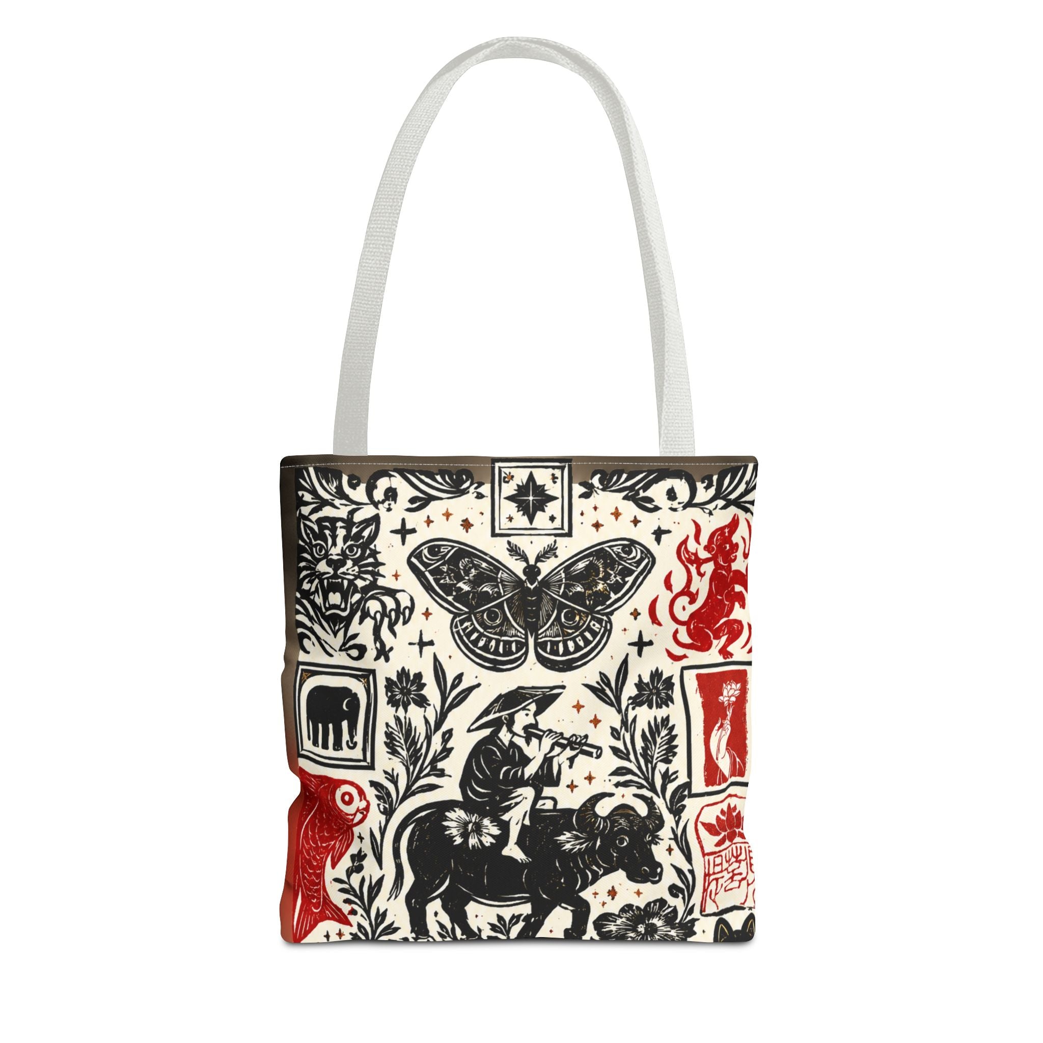 Tote Bag — Vintage Animal & Stamp Symbol Asian Pattern