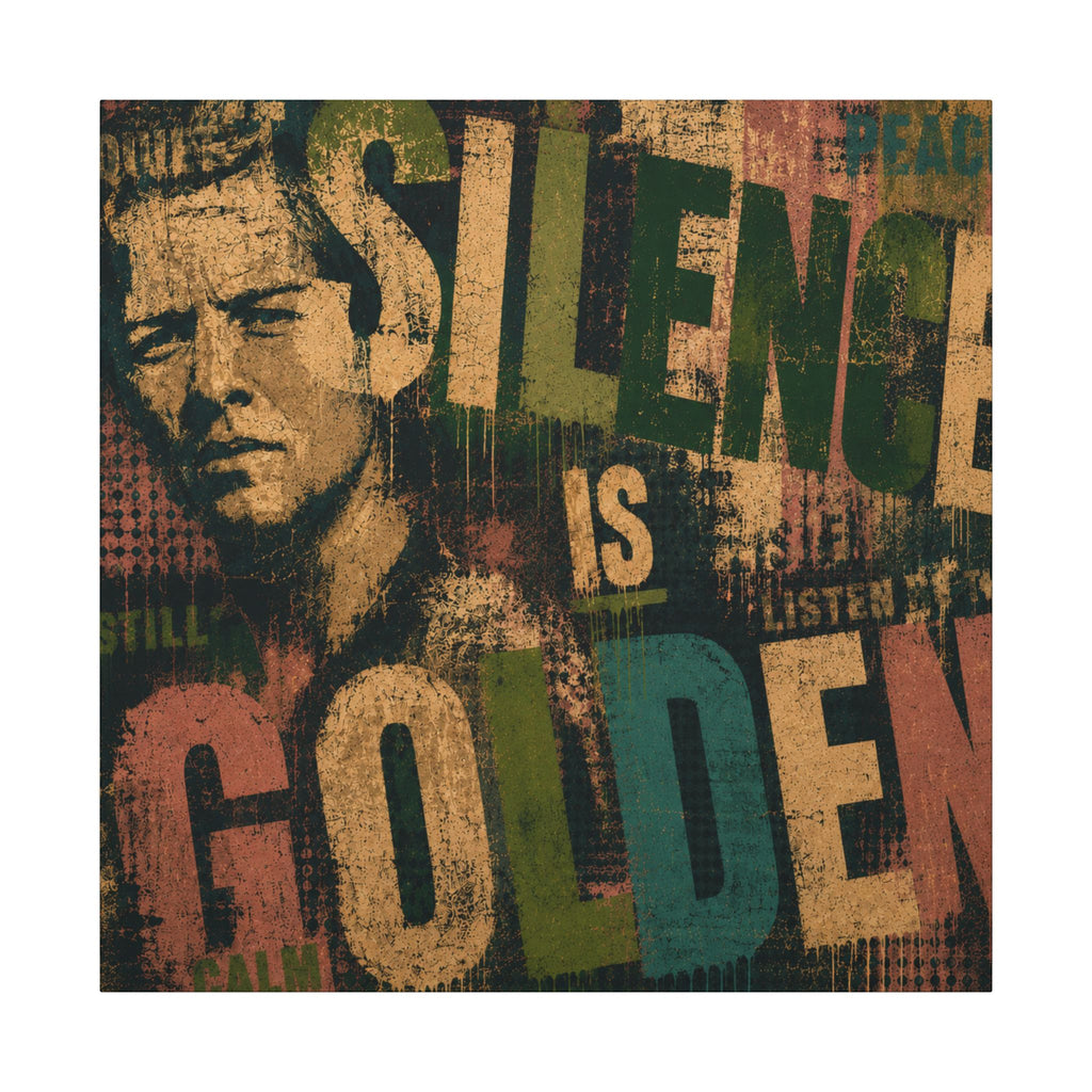 Silence Is Golden - Vintage Inspirational Typography Canvas Wall Art Print
