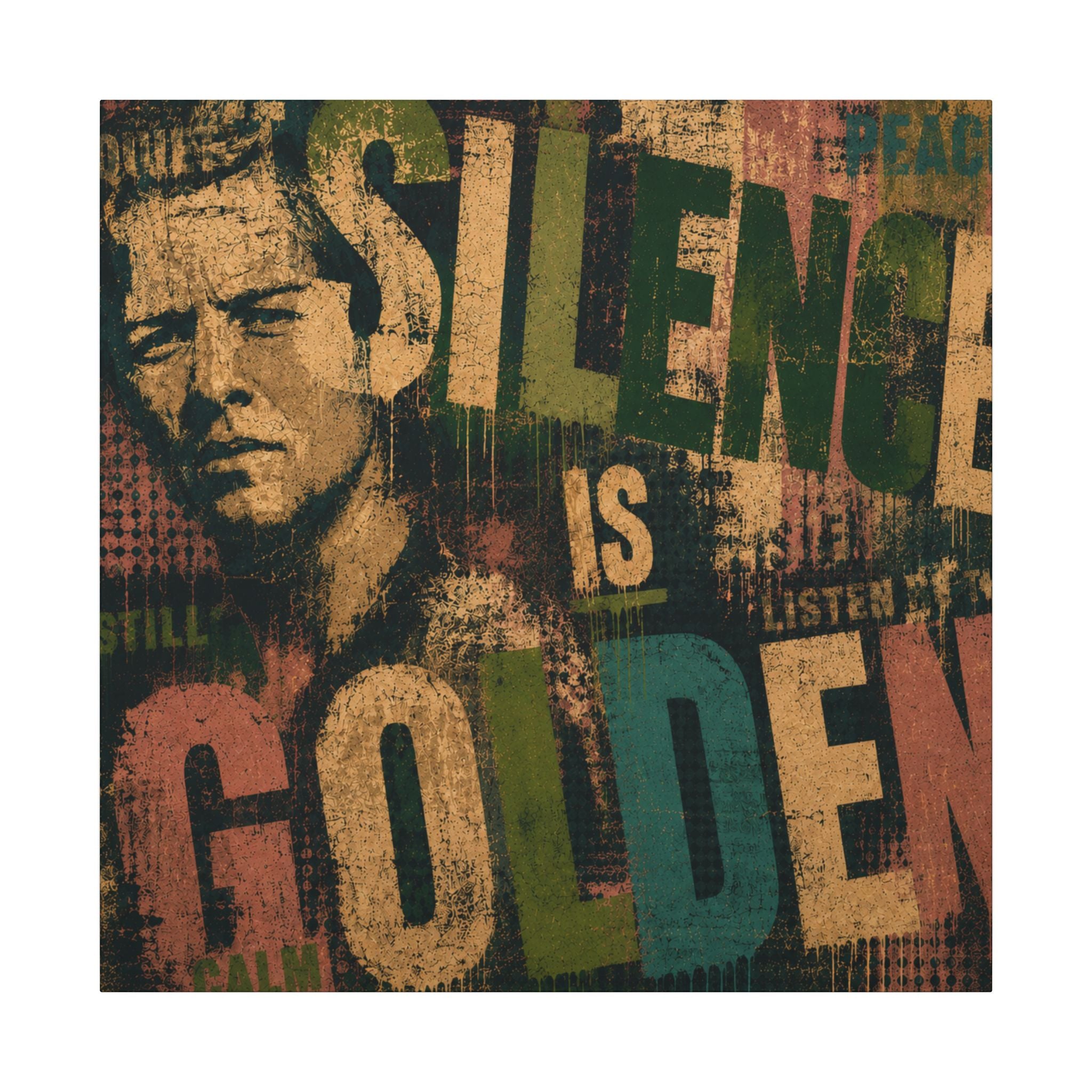 Silence Is Golden - Vintage Inspirational Typography Canvas Wall Art Print