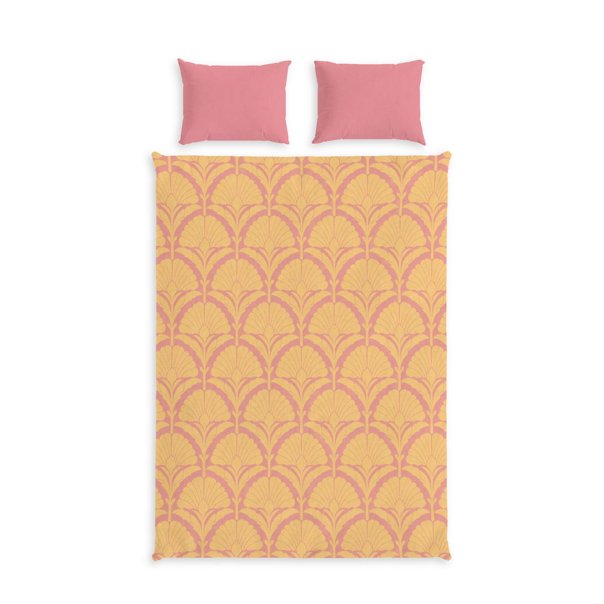Golden Fan Vintage Cotton Bed Linen – Pink & Mustard Decorative Duvet & Matching Pillow Covers