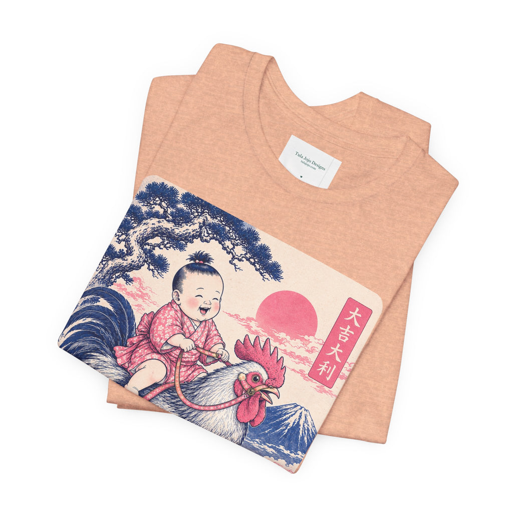 Unisex T Shirt Rooster Rider Tee — Vintage Japanese Ukiyo-e Inspired Graphic Tee
