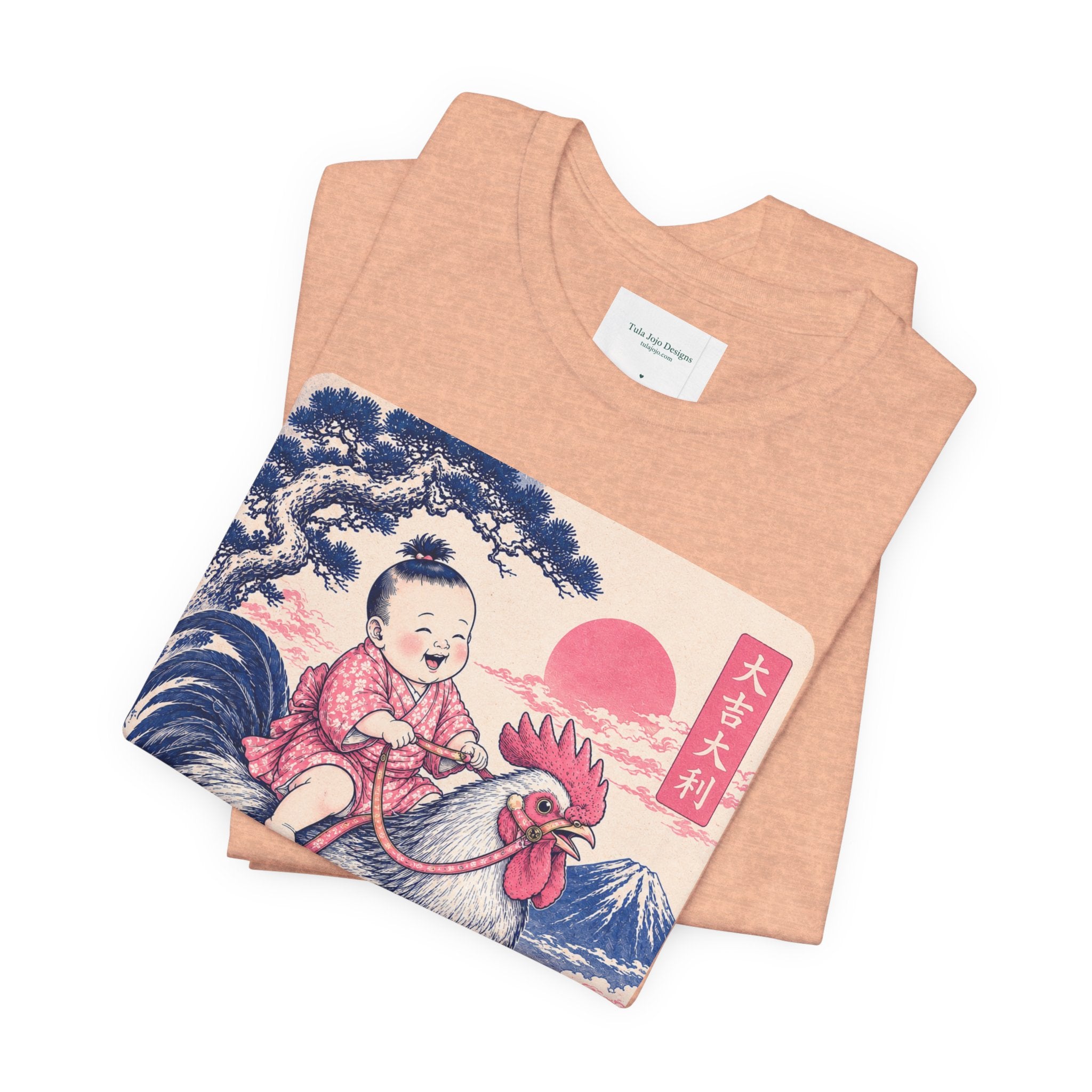 Unisex T Shirt Rooster Rider Tee — Vintage Japanese Ukiyo-e Inspired Graphic Tee