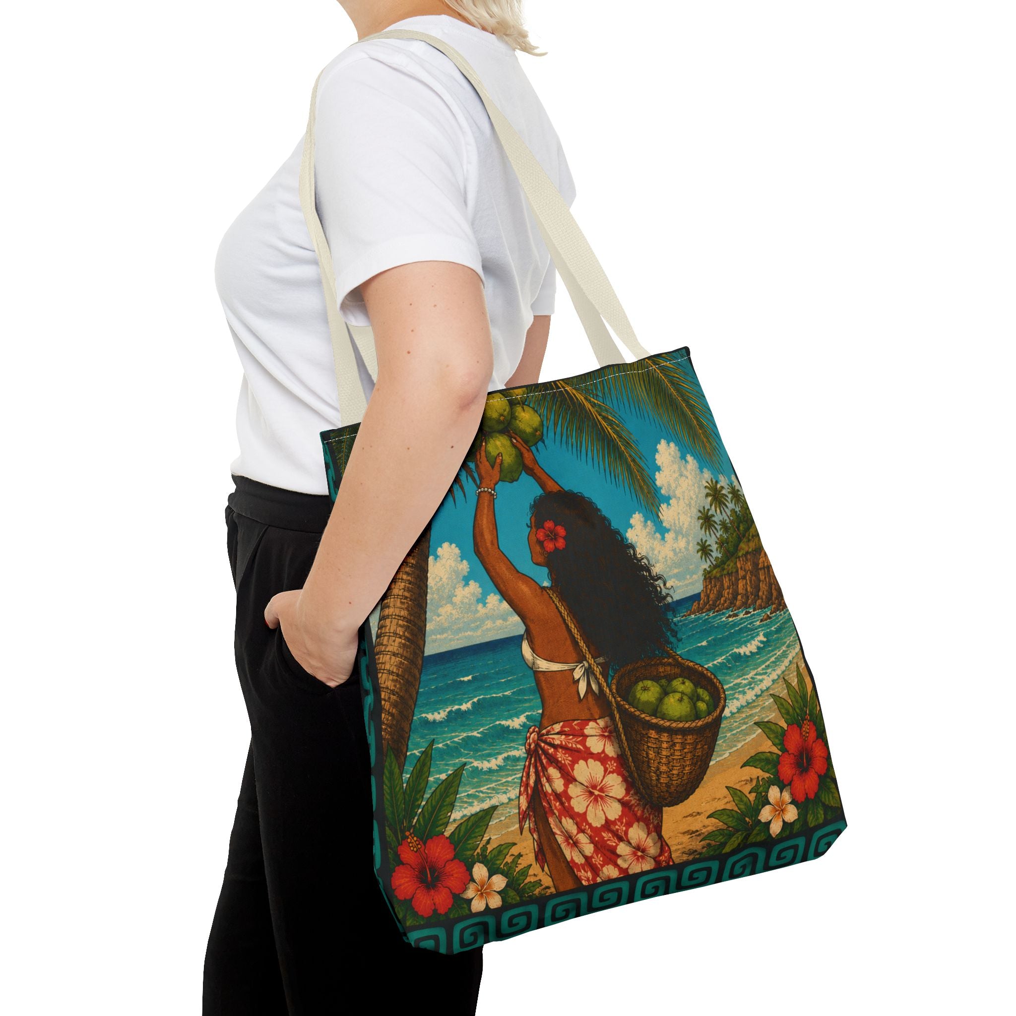 Tropical Hawaiian Couple Beach Tote Bag — Bright Island Paradise Design