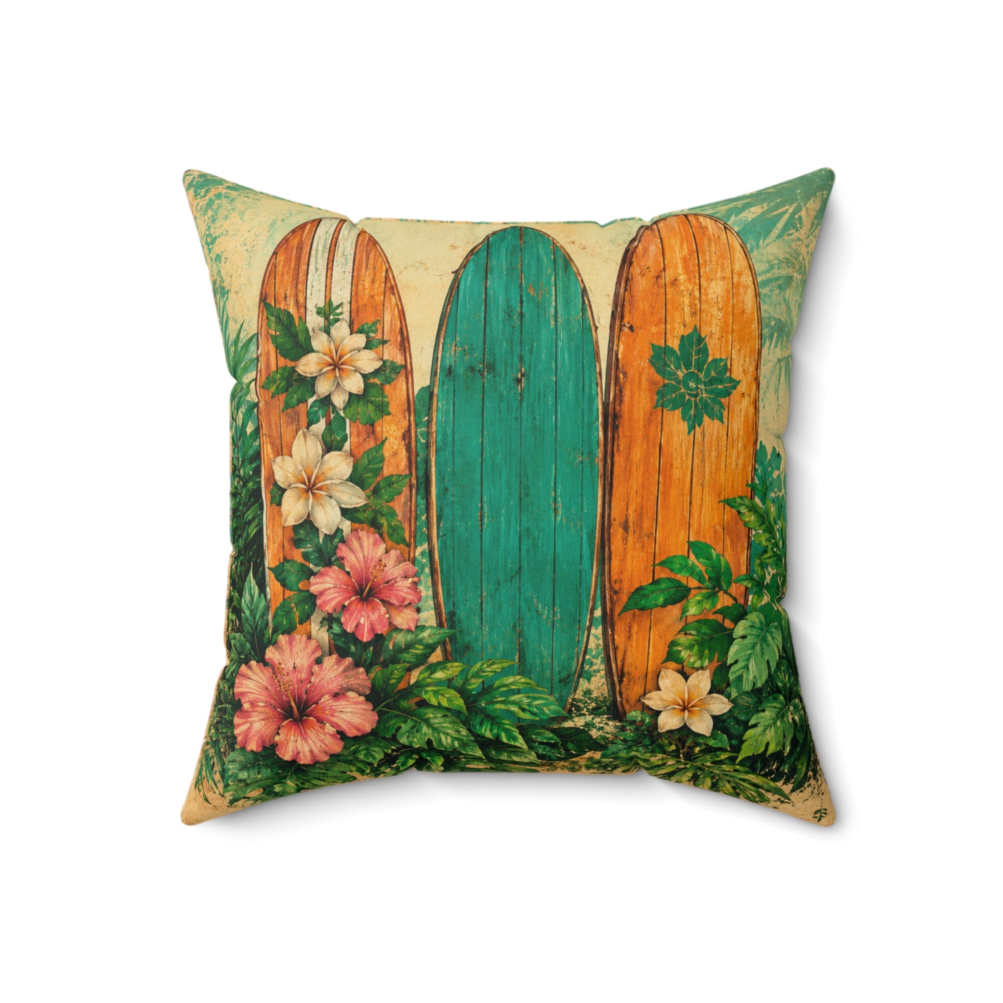 Island Story - Vintage Tropical Surfboards Faux Suede Cushion