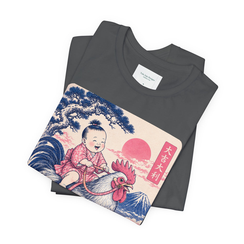 Unisex T Shirt Rooster Rider Tee — Vintage Japanese Ukiyo-e Inspired Graphic Tee