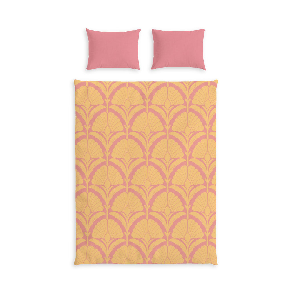 Golden Fan Vintage Cotton Bed Linen – Pink & Mustard Decorative Duvet & Matching Pillow Covers