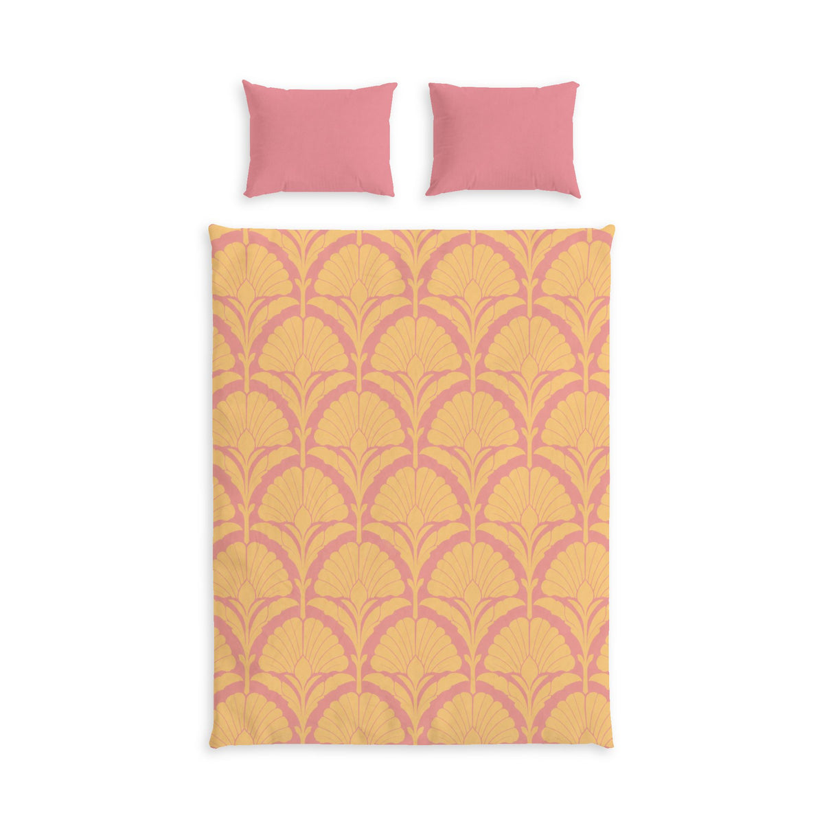 Golden Fan Vintage Cotton Bed Linen – Pink & Mustard Decorative Duvet & Matching Pillow Covers