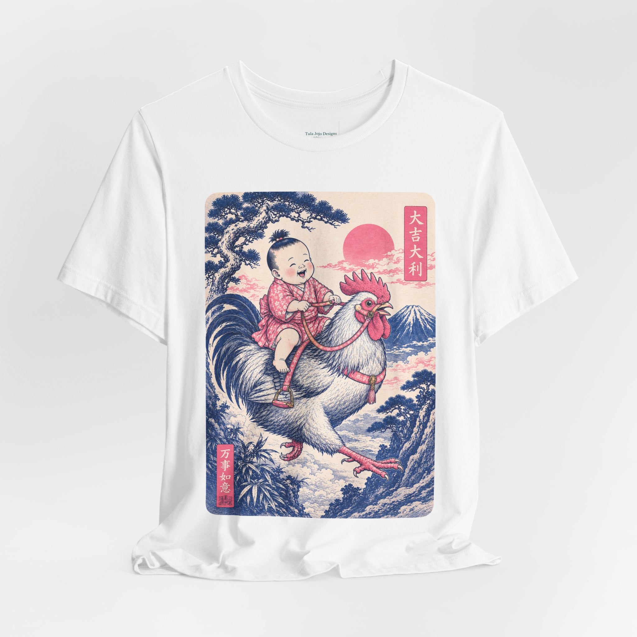 Unisex T Shirt Rooster Rider Tee — Vintage Japanese Ukiyo-e Inspired Graphic Tee