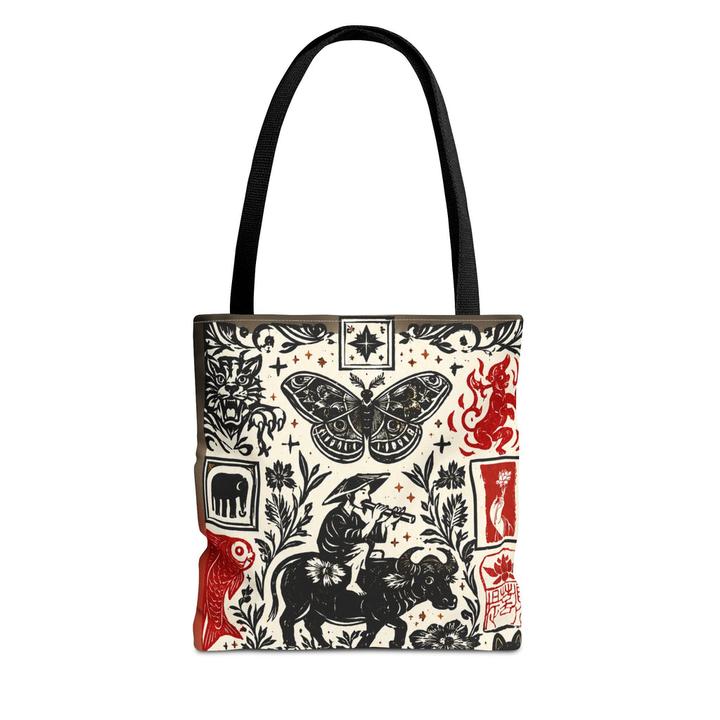 Tote Bag — Vintage Animal & Stamp Symbol Asian Pattern