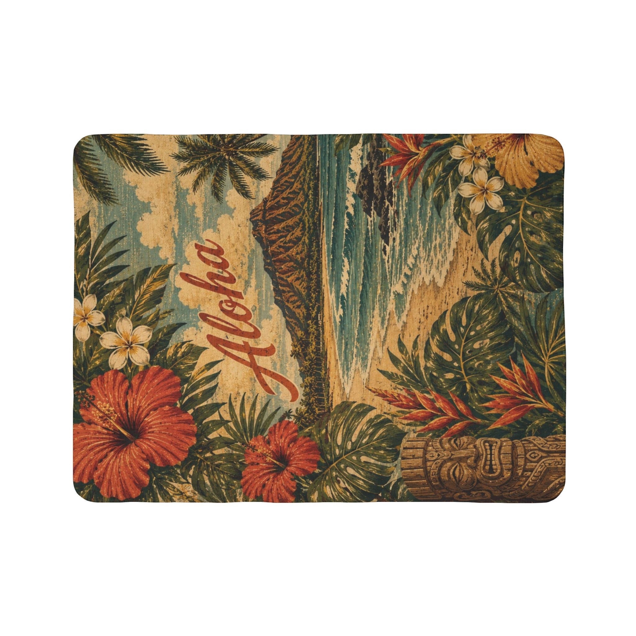 Aloha Vintage Hawaiian Fleece Sherpa Blanket