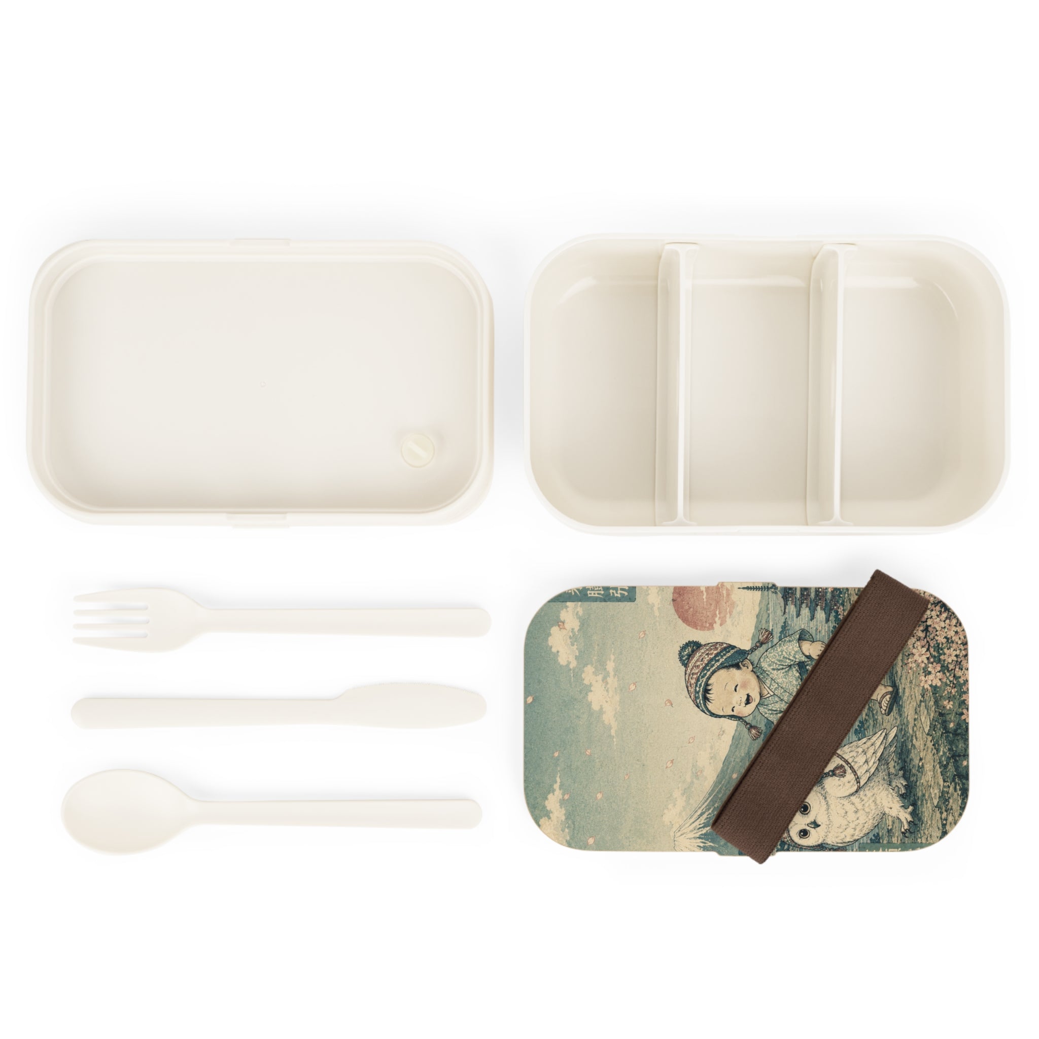 Bento Lunch Box - Unique Cute Ukiyo-e Inspired Toddler & Owl Design