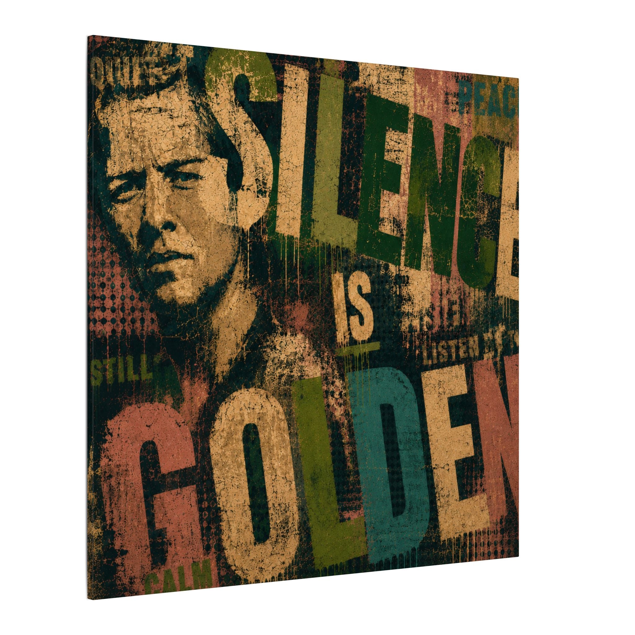 Silence Is Golden - Vintage Inspirational Typography Canvas Wall Art Print