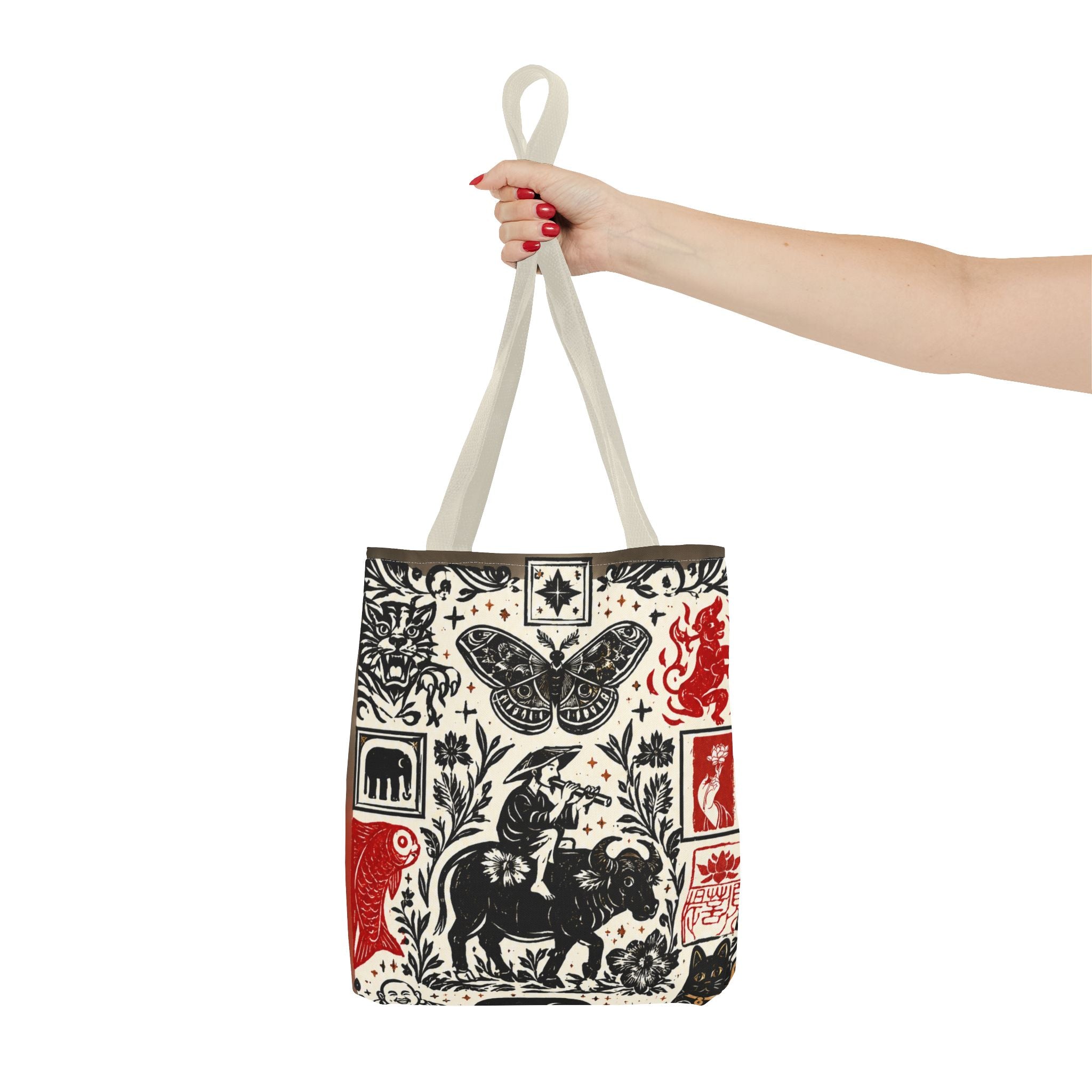 Tote Bag — Vintage Animal & Stamp Symbol Asian Pattern