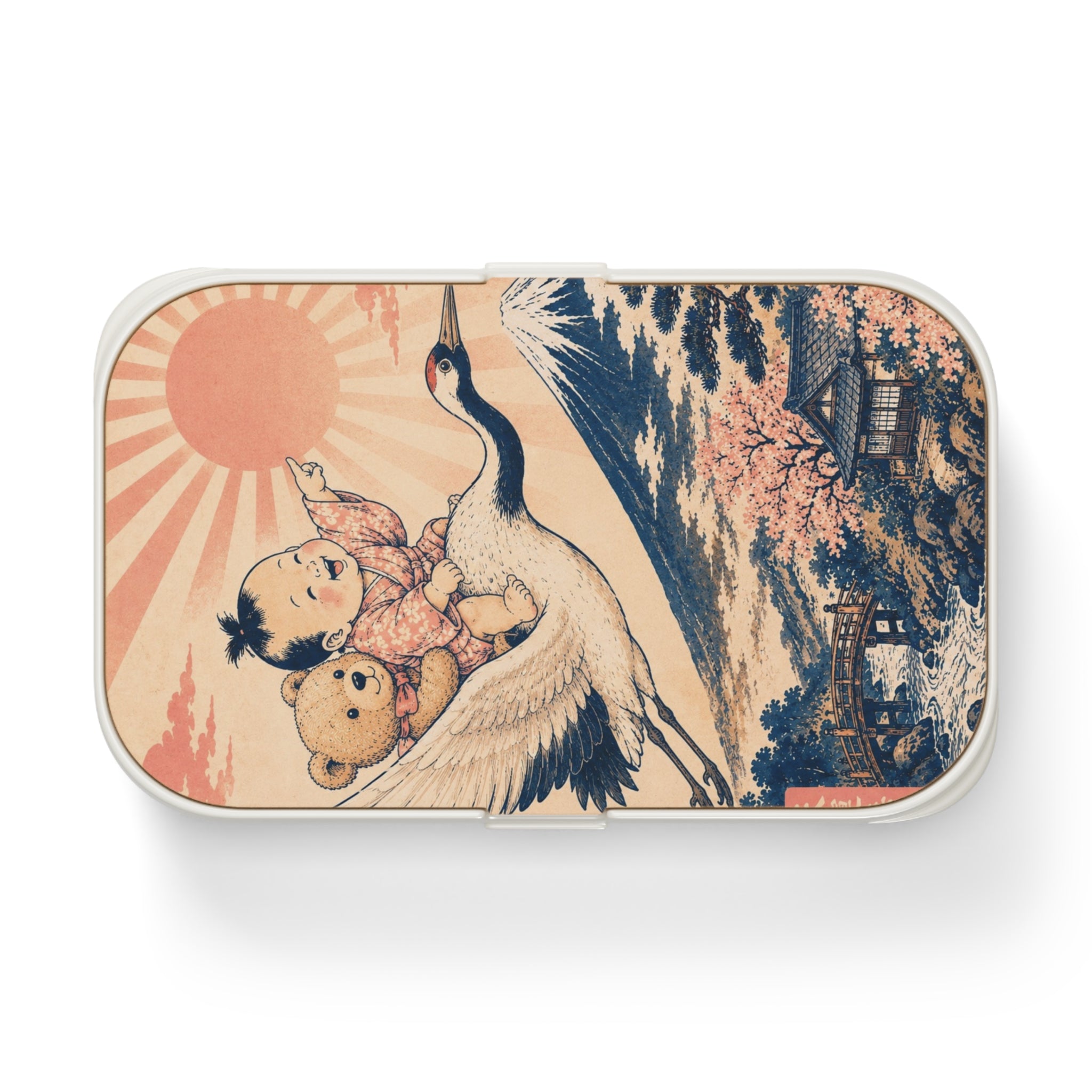 Bento Lunch Box - Unique Ukiyo-e Inspired Vintage Crane Baby & Teddy Design