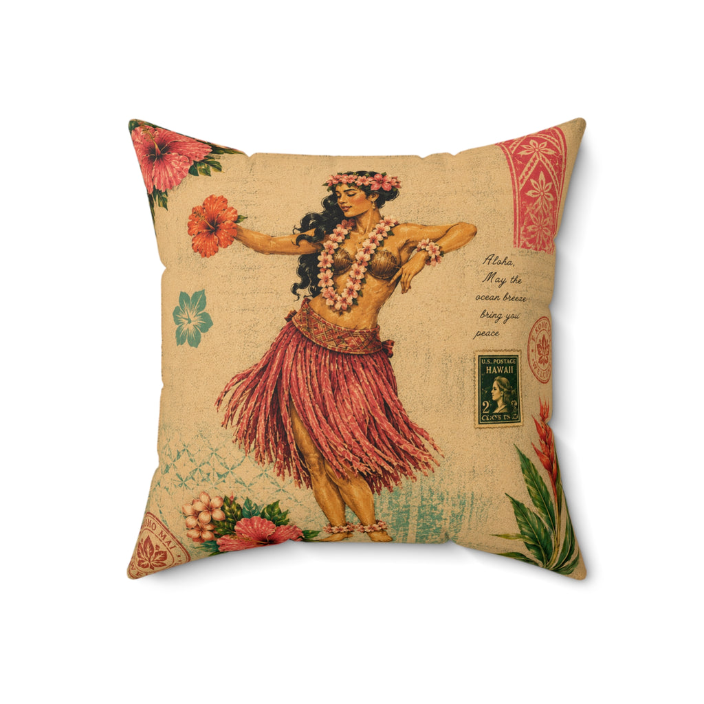 Cushion - Island Story Hula Girl, vintage tropical design





