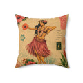 Island Story - Vintage Tropical Hula Girl Hula Faux Suede Cushion