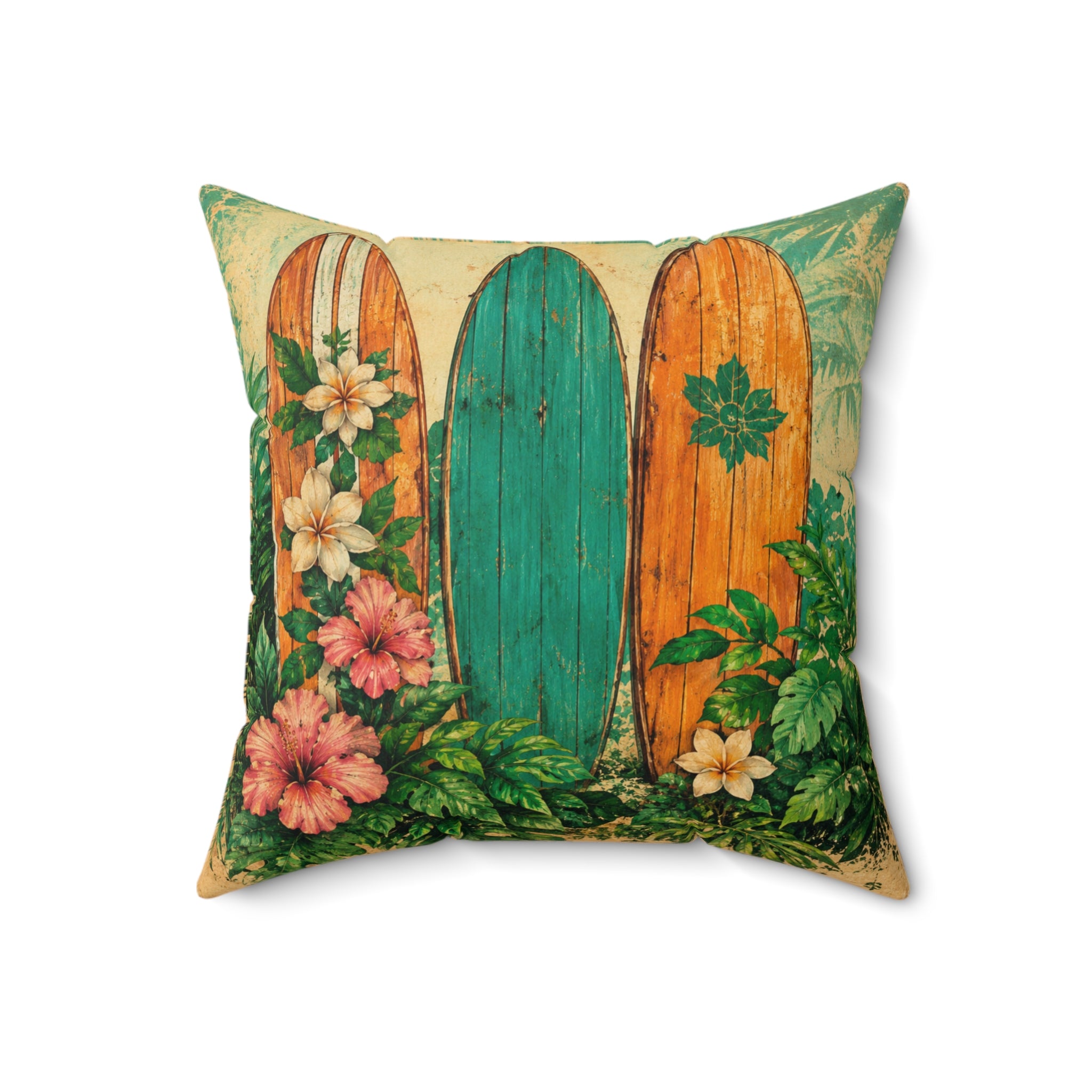 Island Story - Vintage Tropical Surfboards Faux Suede Cushion
