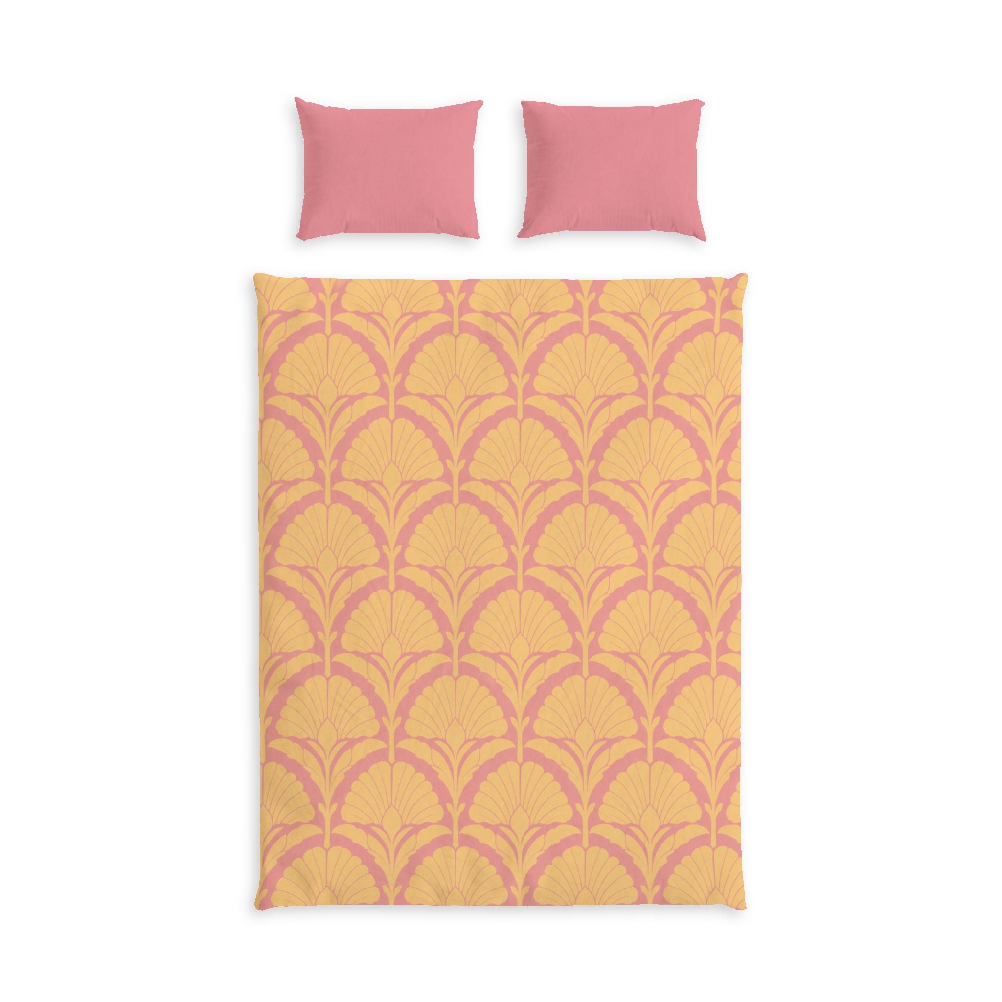 Golden Fan Vintage Cotton Bed Linen – Pink & Mustard Decorative Duvet & Matching Pillow Covers