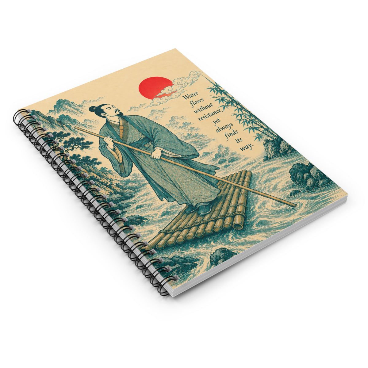 Spiral Notebook - Water Flows Without Resistance, zen landscape illustration