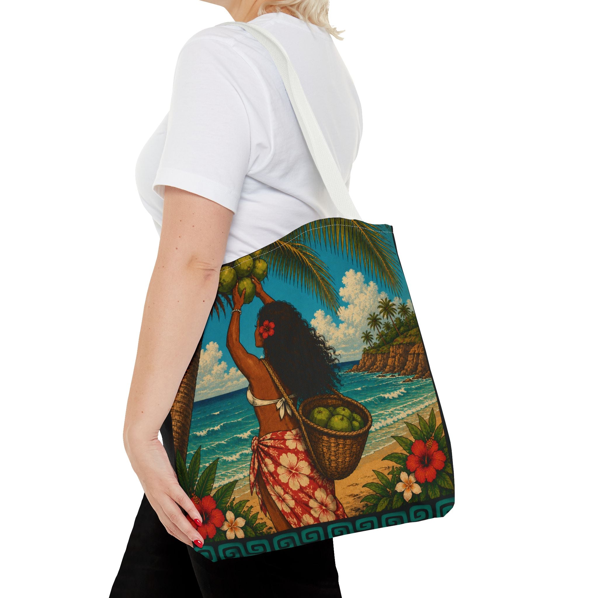 Tropical Hawaiian Couple Beach Tote Bag — Bright Island Paradise Design